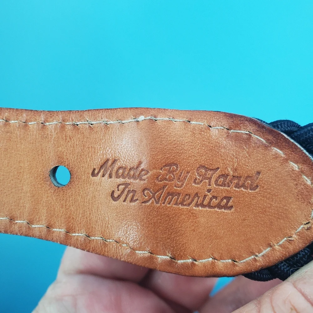 Hand made in America navy belt 34